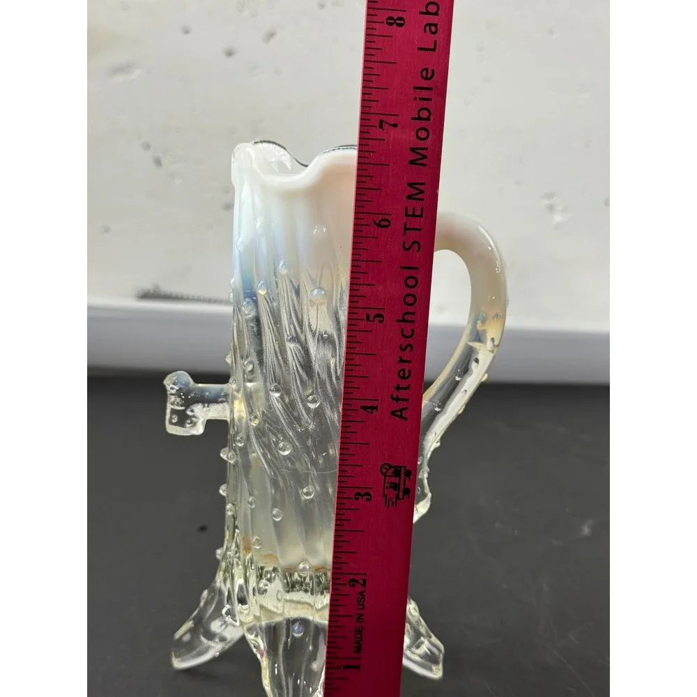 Northwood White Opalescent Tree Trunk Glass Vase with Handle Antique EAPG 6.5